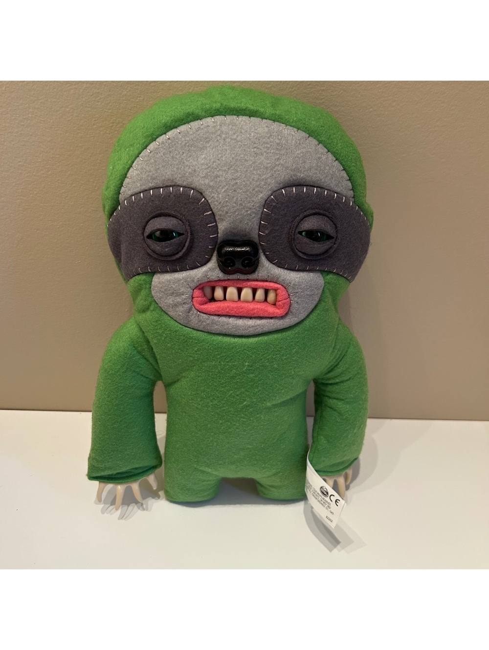 RARE Fuggler Sickening Sloth Green Felt Plush w Plastic Claws Teeth 12" Stuffed